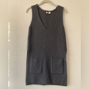 Anthropologie by Moth Knitted V Neck Sleeveless Wool Tunic Sweater Charcoal XXSP